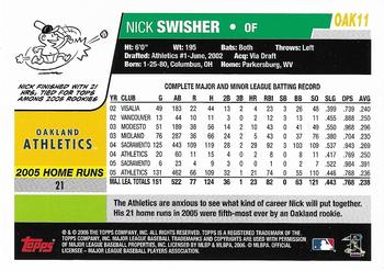 2006 Topps Oakland Athletics #OAK11 Nick Swisher Back