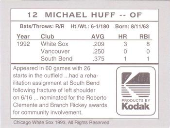 1993 Kodak Chicago White Sox #12 Mike Huff Back