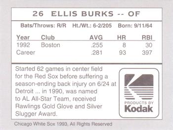 1993 Kodak Chicago White Sox #26 Ellis Burks Back