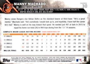 2016 Topps Chrome #30 Manny Machado Back
