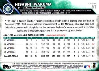 2016 Topps Chrome #61 Hisashi Iwakuma Back
