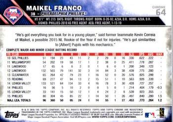 2016 Topps Chrome #64 Maikel Franco Back