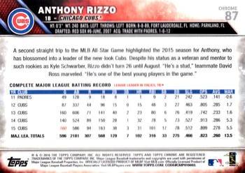 2016 Topps Chrome #87 Anthony Rizzo Back