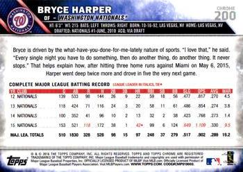 2016 Topps Chrome #200 Bryce Harper Back