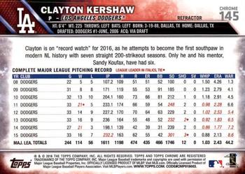 2016 Topps Chrome #145 Clayton Kershaw Back