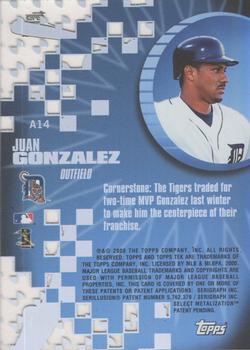 2000 Topps Tek - ArchiTEKs #A14 Juan Gonzalez  Back