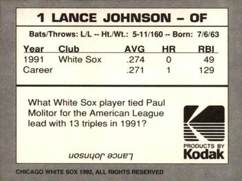 1992 Kodak Chicago White Sox #NNO Lance Johnson Back