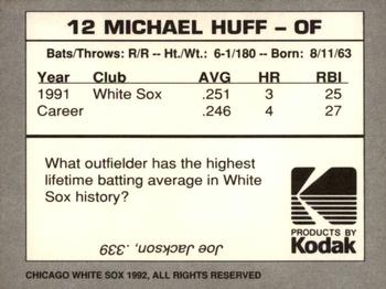 1992 Kodak Chicago White Sox #NNO Mike Huff Back