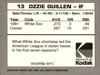 1992 Kodak Chicago White Sox #NNO Ozzie Guillen Back