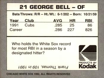 1992 Kodak Chicago White Sox #NNO George Bell Back