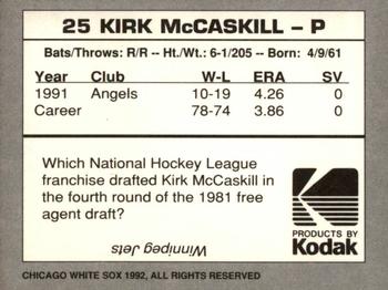 1992 Kodak Chicago White Sox #NNO Kirk McCaskill Back