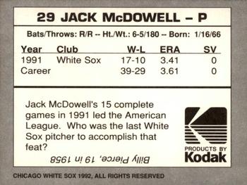 1992 Kodak Chicago White Sox #NNO Jack McDowell Back