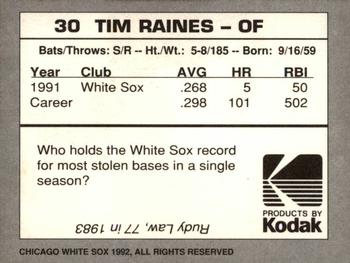1992 Kodak Chicago White Sox #NNO Tim Raines Back