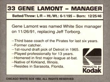 1992 Kodak Chicago White Sox #NNO Gene Lamont Back