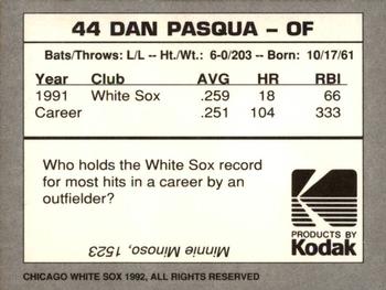 1992 Kodak Chicago White Sox #NNO Dan Pasqua Back