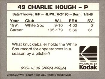 1992 Kodak Chicago White Sox #NNO Charlie Hough Back