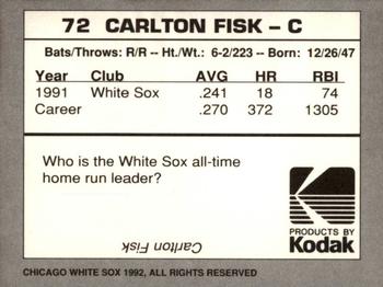 1992 Kodak Chicago White Sox #NNO Carlton Fisk Back