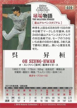 2016 BBM Historic Collection The Ballpark Stories #020 Seung-Hwan Oh Back