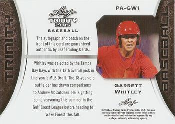 2015 Leaf Trinity - Patch Autographs Red #PA-GW1 Garrett Whitley Back