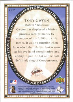 2000 Upper Deck - Cooperstown Calling #CC5 Tony Gwynn  Back