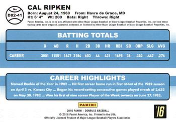 2016 Donruss - 1982 #D82-41 Cal Ripken Jr. Back