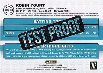 2016 Donruss - 1982 Test Proof Cyan #D82-48 Robin Yount Back