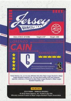 2016 Donruss - Jersey Kings #JK-LC Lorenzo Cain Back