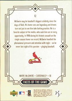2000 Upper Deck - Faces of the Game #F2 Mark McGwire  Back