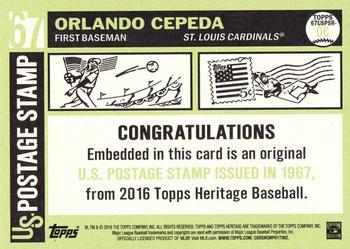 2016 Topps Heritage - 1967 U.S. Postage Stamp Relics #67USPSR-OC Orlando Cepeda Back