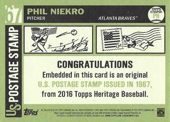 2016 Topps Heritage - 1967 U.S. Postage Stamp Relics #67USPSR-PN Phil Niekro Back