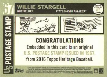 2016 Topps Heritage - 1967 U.S. Postage Stamp Relics #67USPSR-WS Willie Stargell Back