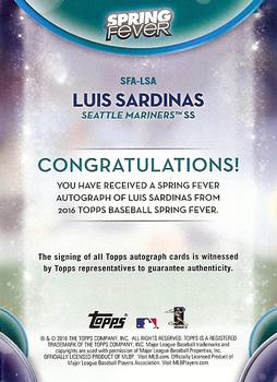 2016 Topps - Spring Fever Autographs #SFA-LSA Luis Sardinas Back