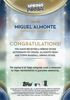 2016 Topps - Spring Fever Autographs #SFA-MA Miguel Almonte Back