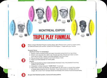 1977 Burger Chef Fun Meal Discs - Triple Play Funmeal Tray #NNO Montreal Expos Back
