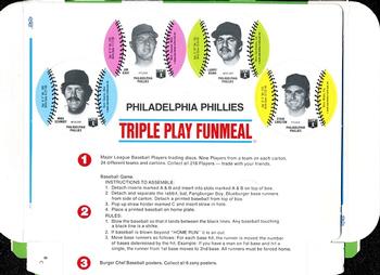 1977 Burger Chef Fun Meal Discs - Triple Play Funmeal Tray #NNO Philadelphia Phillies Back
