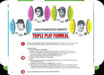 1977 Burger Chef Fun Meal Discs - Triple Play Funmeal Tray #NNO San Francisco Giants Back