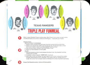 1977 Burger Chef Fun Meal Discs - Triple Play Funmeal Tray #NNO Texas Rangers Back