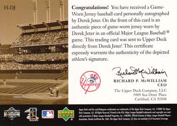 2000 Upper Deck - Game Jerseys Autographed #H-DJ Derek Jeter  Back