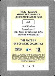 2014 Topps Mini - Printing Plates Yellow #536 Matt Harrison Back