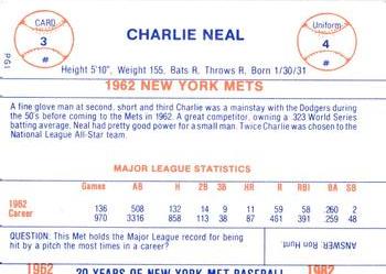 1982 Galasso 20 Years of New York Mets #3 Charlie Neal Back