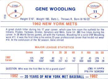 1982 Galasso 20 Years of New York Mets #9 Gene Woodling Back