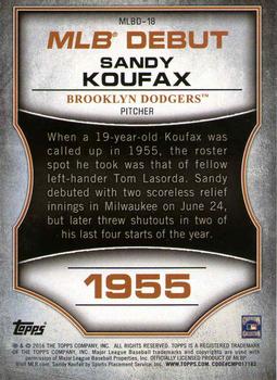 2016 Topps - MLB Debut Gold (Series 1) #MLBD-18 Sandy Koufax Back