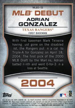 2016 Topps - MLB Debut Silver (Series 1) #MLBD-13 Adrian Gonzalez Back