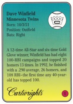 1993 Cartwrights Future Hall-of-Famers #1 Dave Winfield Back