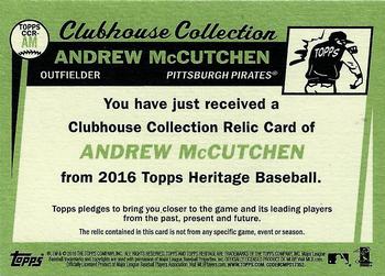 2016 Topps Heritage - Clubhouse Collection Relics #CCR-AM Andrew McCutchen Back