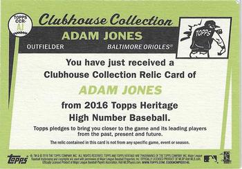 2016 Topps Heritage - Clubhouse Collection Relics #CCR-AJ Adam Jones Back