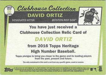 2016 Topps Heritage - Clubhouse Collection Relics #CCR-DO David Ortiz Back