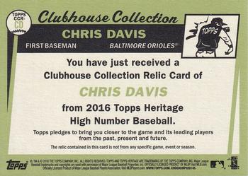2016 Topps Heritage - Clubhouse Collection Relics Gold #CCR-CD Chris Davis Back