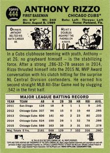 2016 Topps Heritage - Mini #444 Anthony Rizzo Back