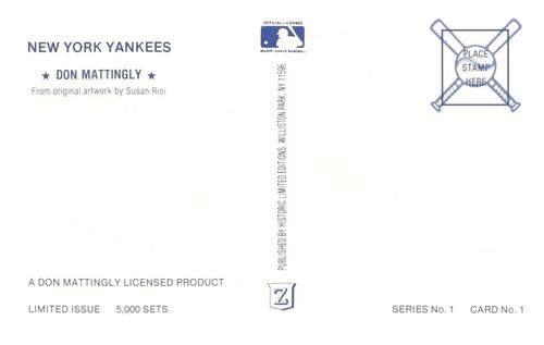 1989 Historic Limited Editions Don Mattingly Postcards (Series 1) #1 Don Mattingly Back